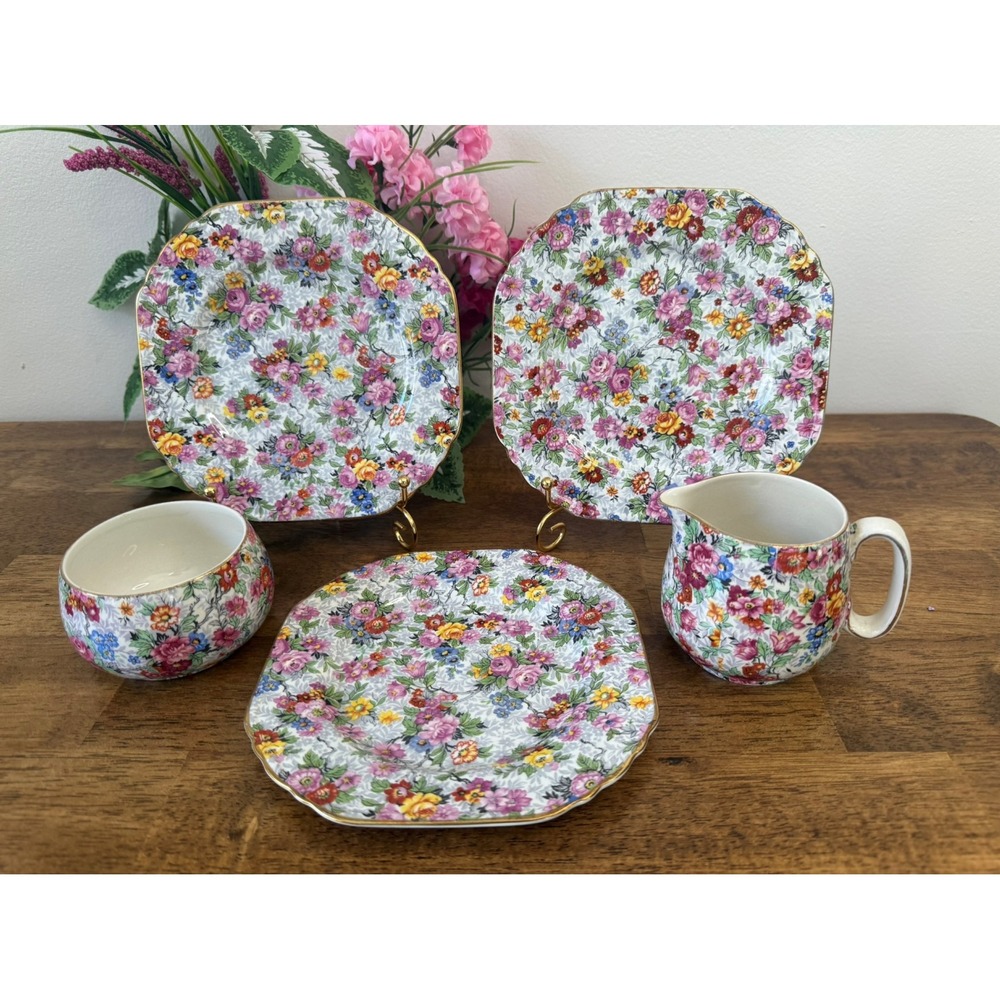 Lord‎ Nelson Ware Marina Chintz Creamer Sugar Bowl Plate Vintage English Pottery